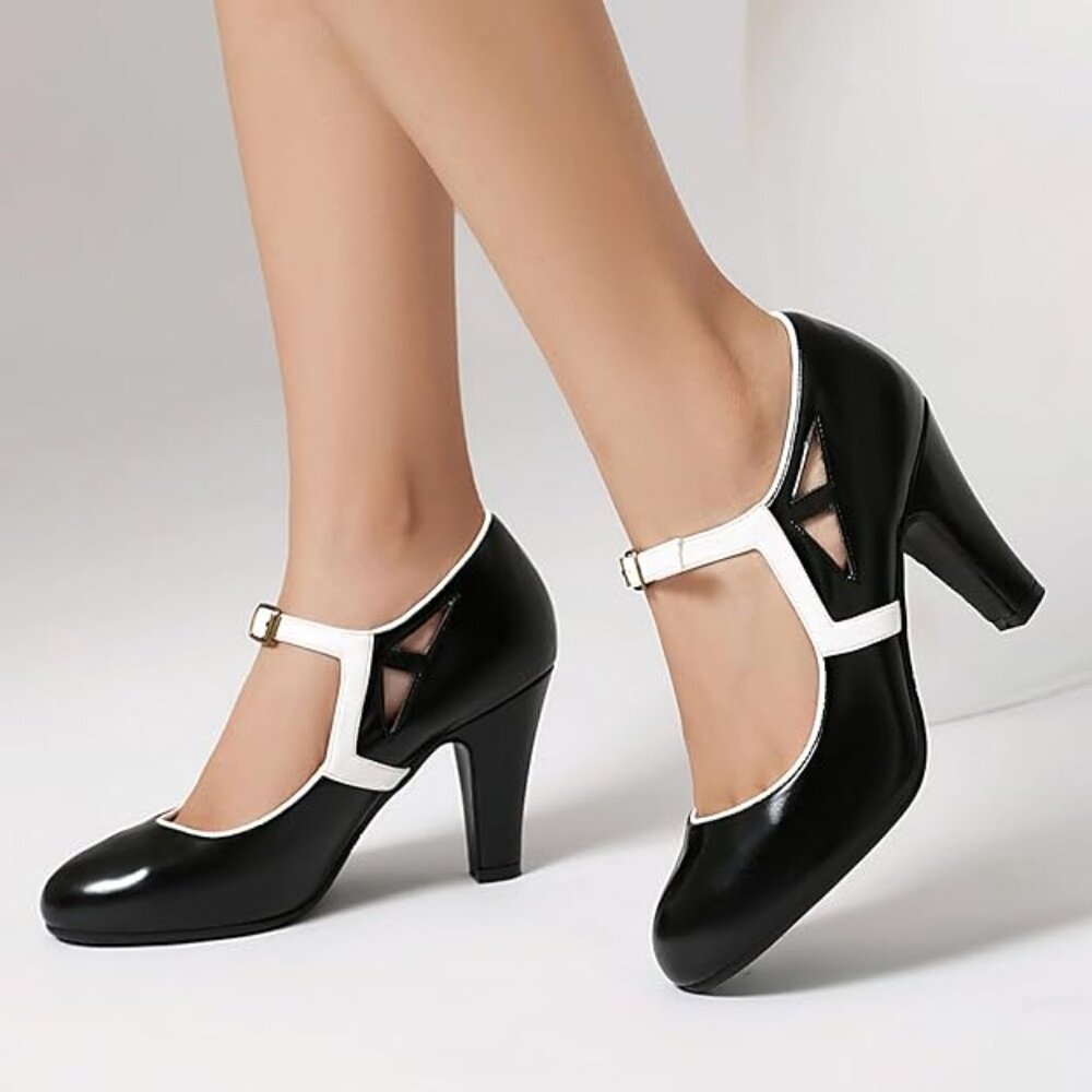 NEW! Women's Mary Jane Vintage Close Round Toe Vintage Style 1950s Heels Retro